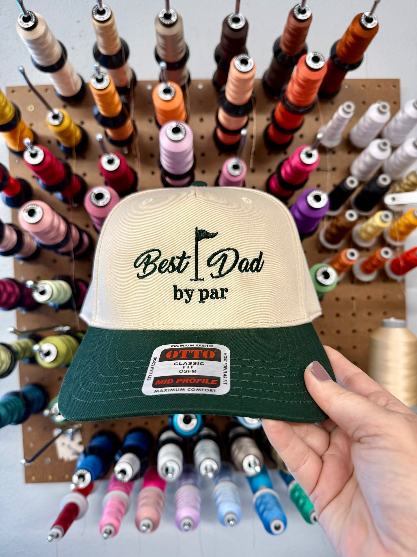 Best Dad by Par Golf Embroidered Dark Green and Cream Structured Hat