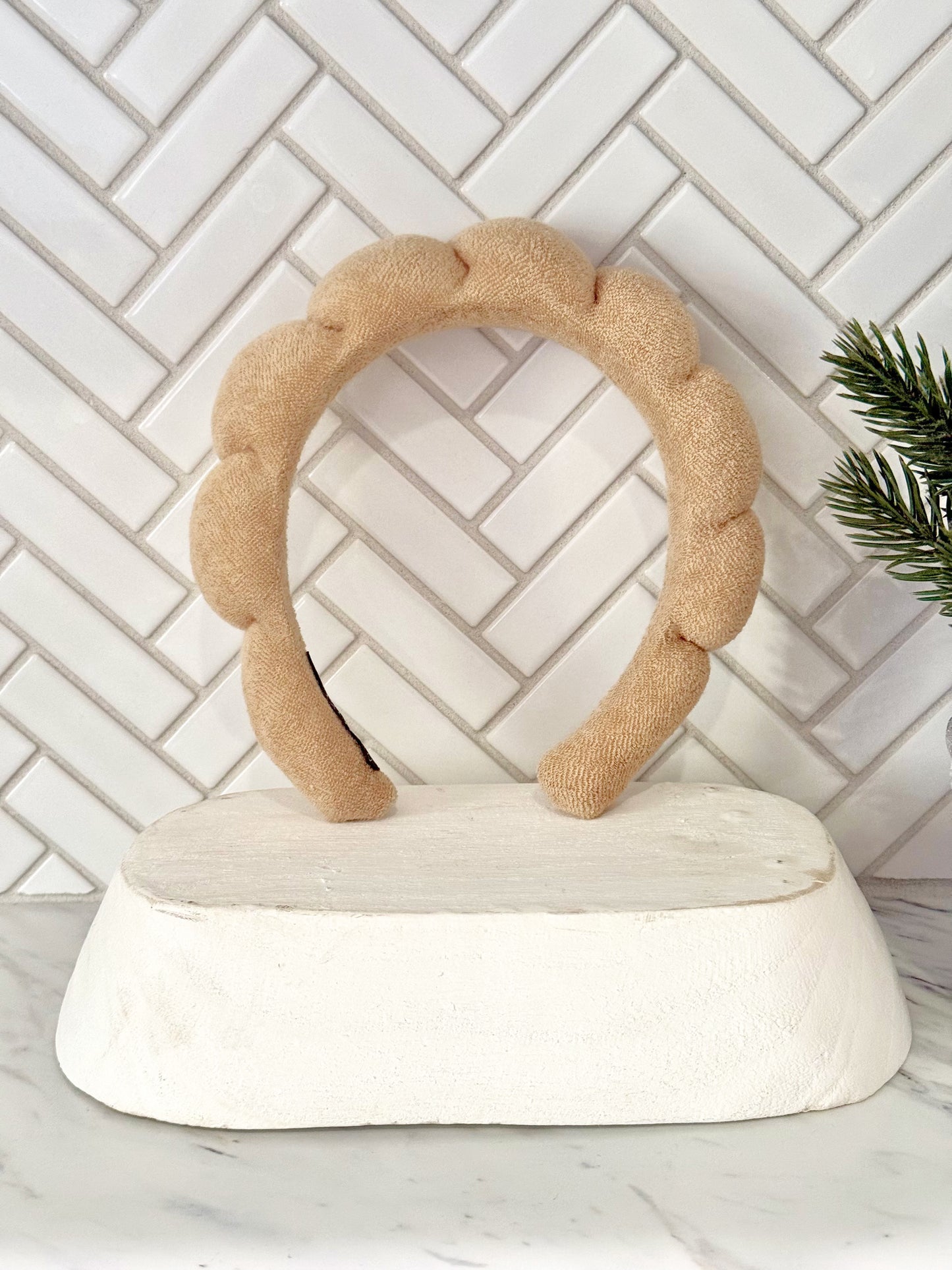 Light Brown Puffy Terry Cloth Hair Headband
