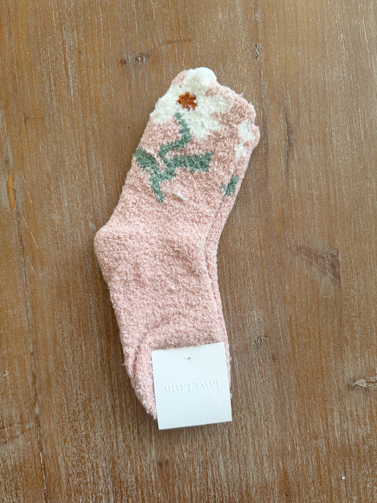 Dusty Pink Flower Top Fluffy Socks