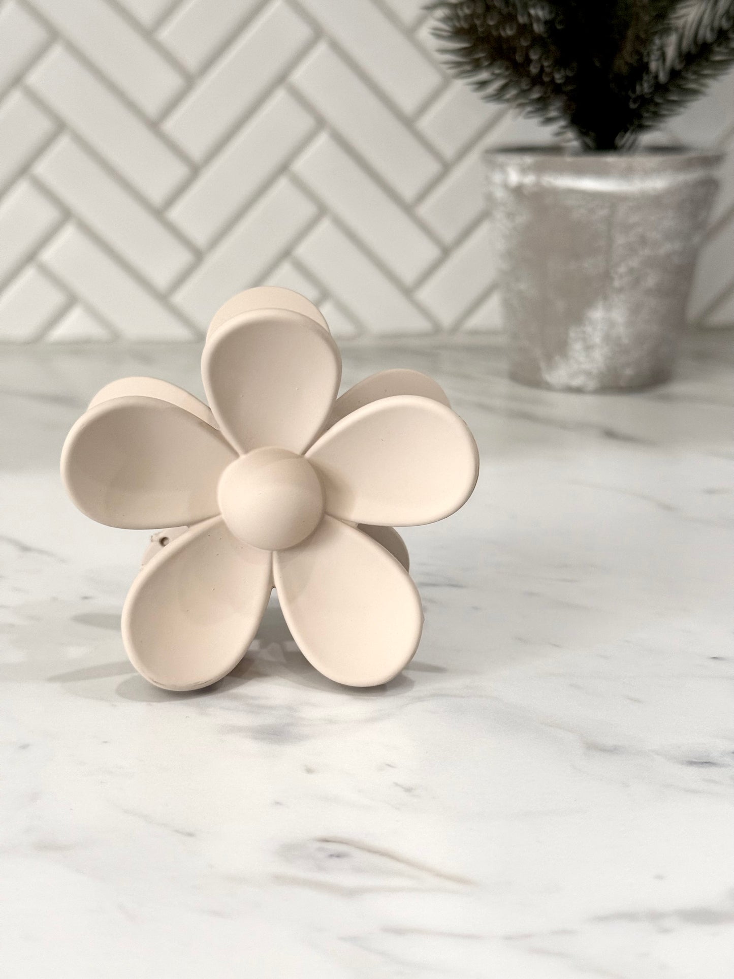 3” Beige Matte Flower Claw Hair Clip