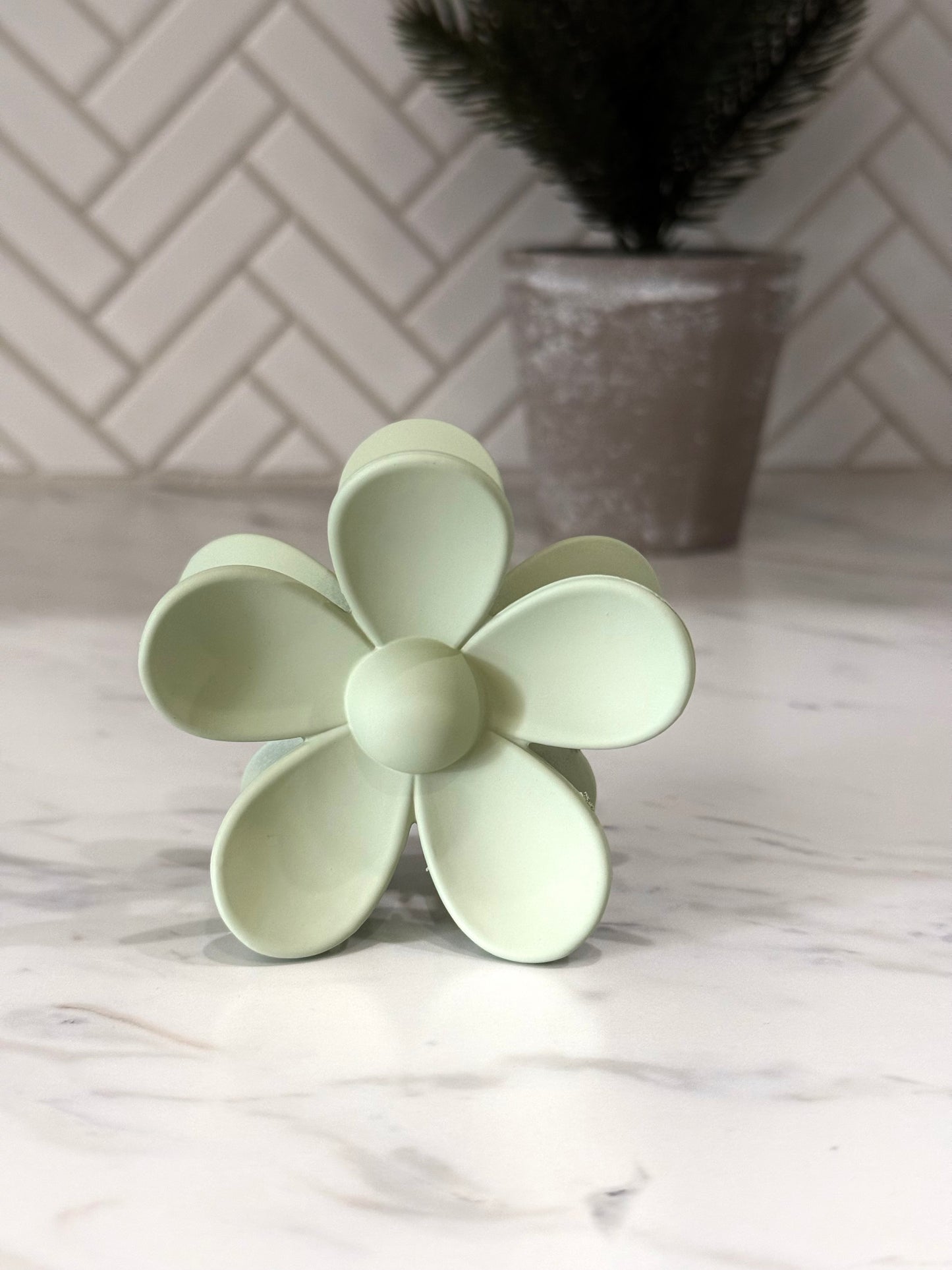 3” Sage Green Matte Flower Claw Hair Clip