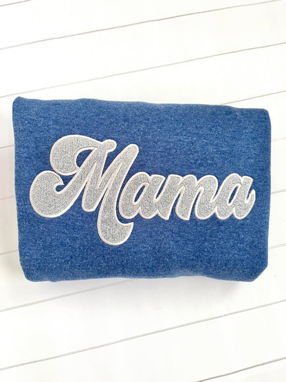 Embroidered Mama Silver Glitter Sweatshirt