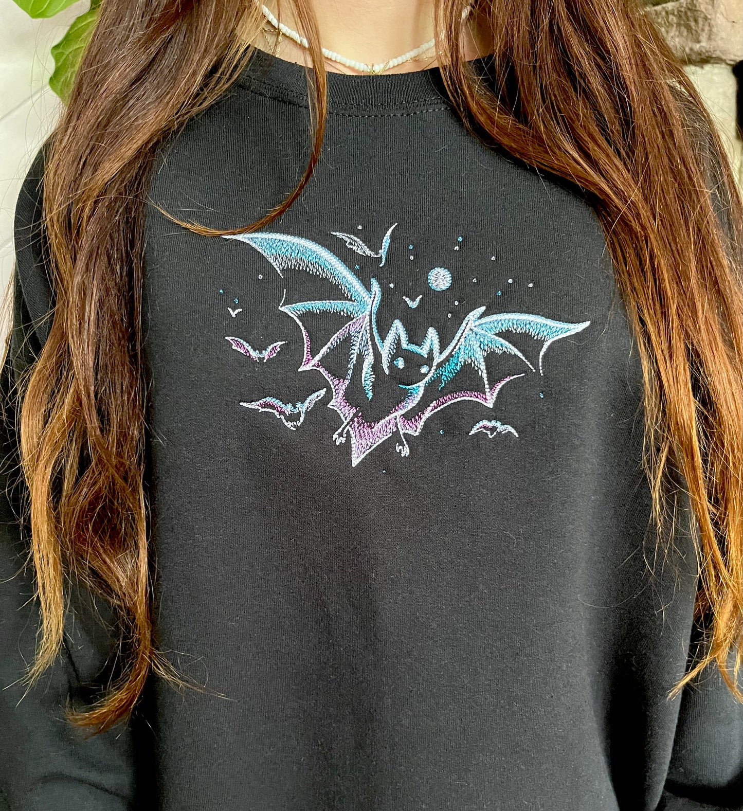 Embroidered Spooky Bats Halloween Sweatshirt