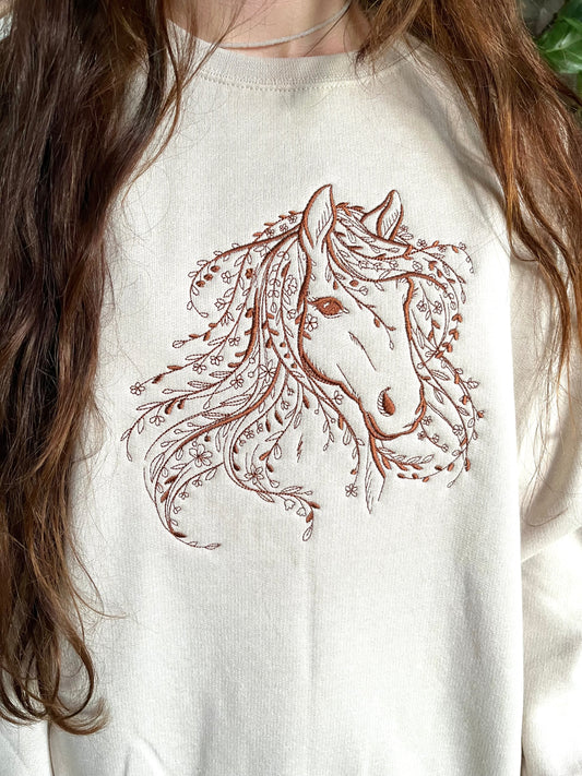 Embroidered Floral Horse Sweatshirt