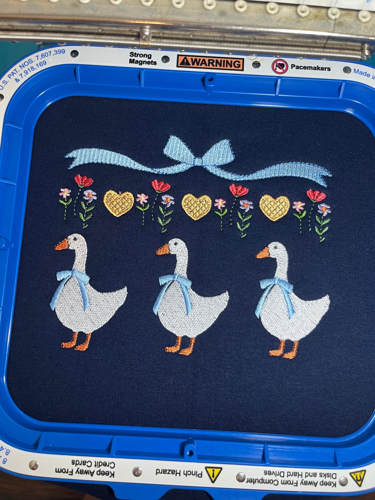 Embroidered Vintage Blue Bow Country Goose Floral Sweatshirt