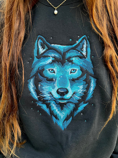 Embroidered Celestial Wolf Sweatshirt