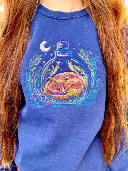 Embroidered Nighttime Sleeping Fox Sweatshirt