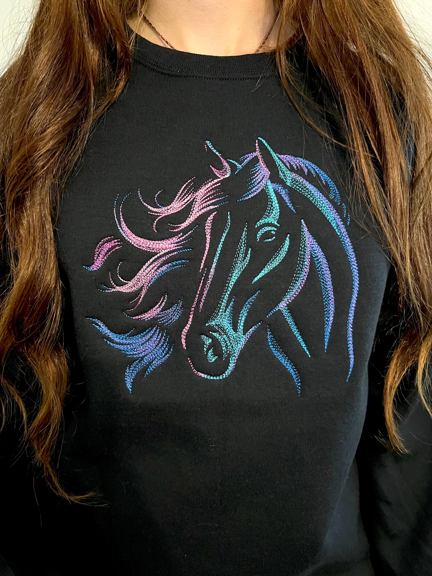 Embroidered Horse with Flowing Hair Sweatshirt