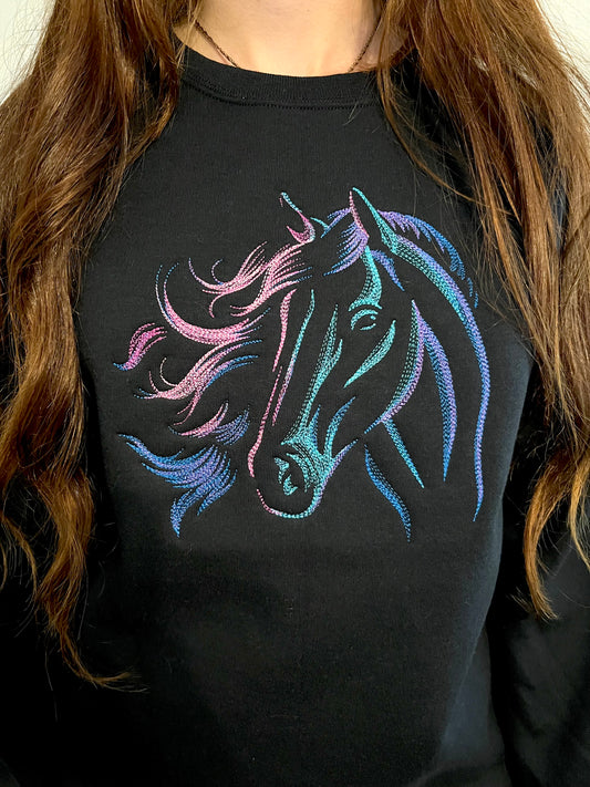 Embroidered Horse with Flowing Hair Sweatshirt