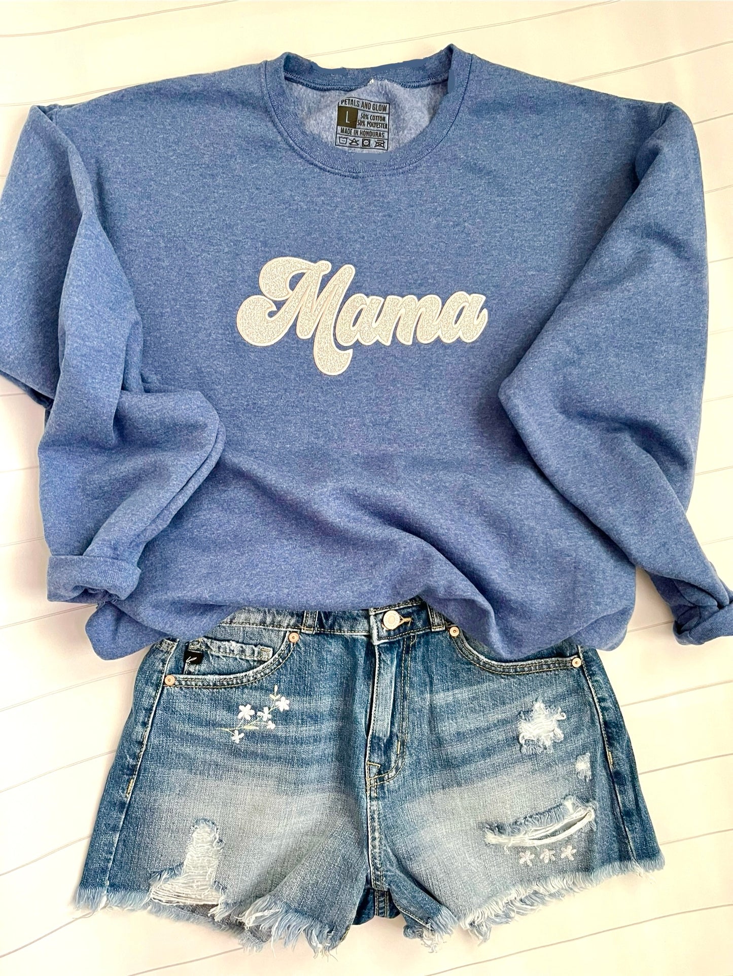 Embroidered Mama Silver Glitter Sweatshirt