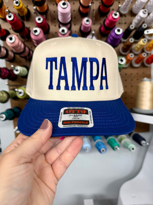 Tampa Embroidered Cream and Royal Blue Structured Hat