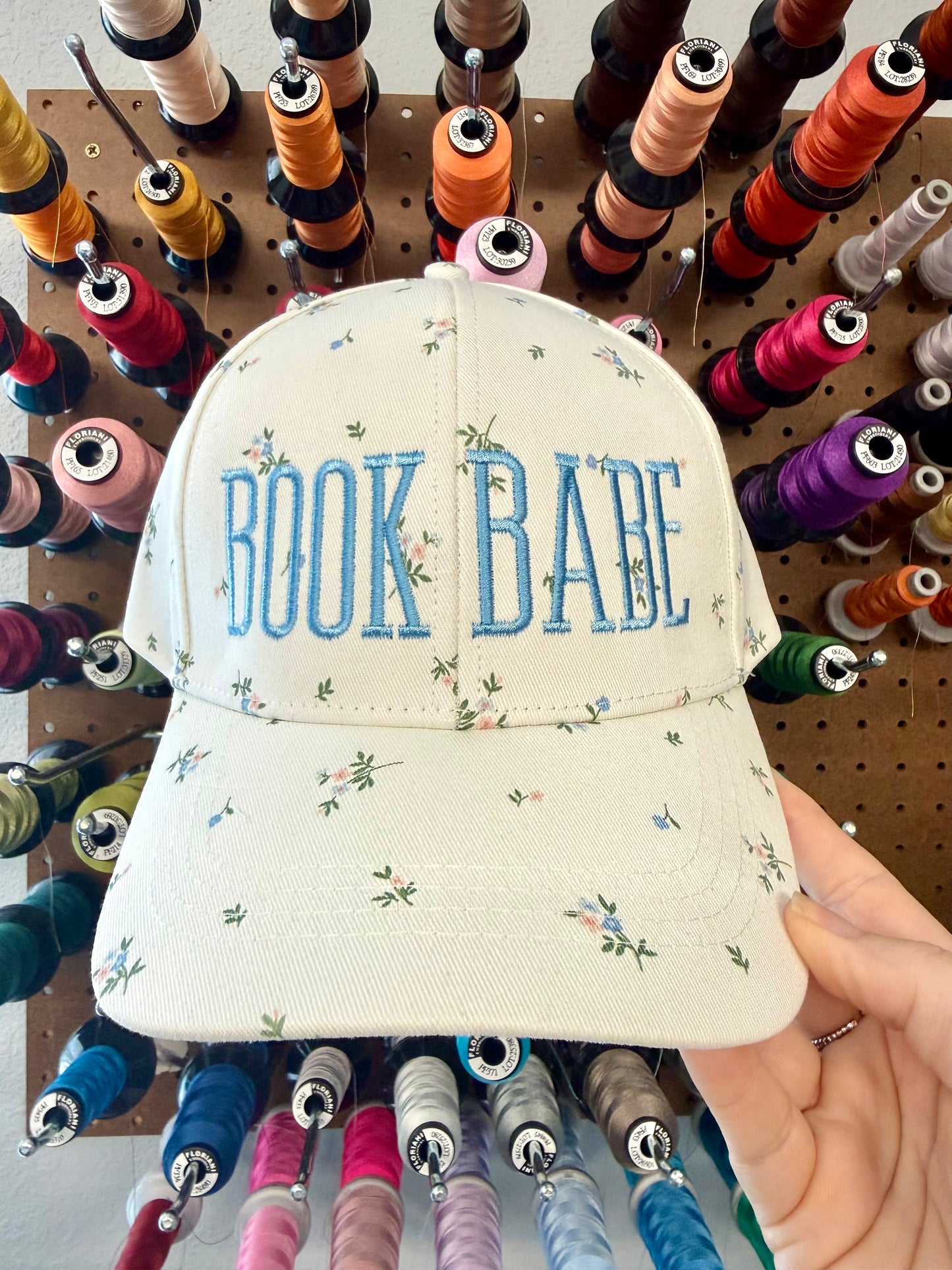 Book Babe Embroidered Floral Print Hat