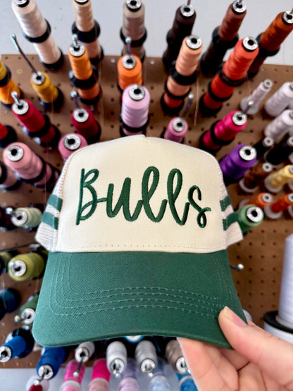 Green Bulls Embroidered Structured Mesh Back Snap Hat with Line Detail