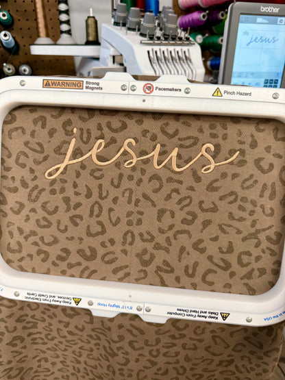 Embroidered Jesus Brown Leopard Print Premium Heavyweight Sweatshirt