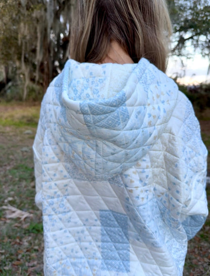 Light Pink Floral Quilted Patchwork Hoodie