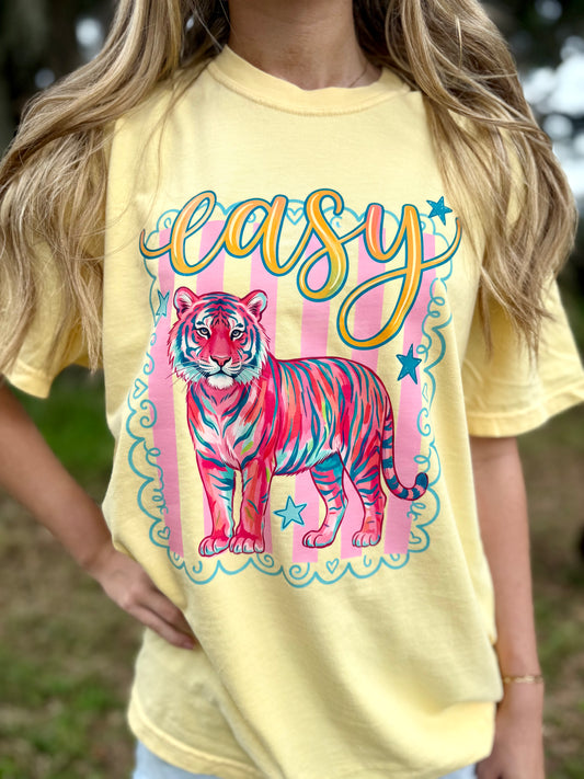 Easy Tiger Bright Pink and Yellow Comfort Colors Shirt