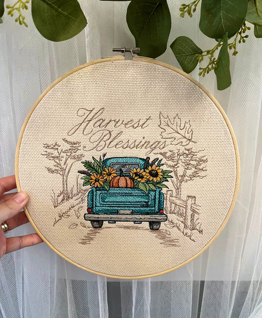 Harvest Greetings Vintage Truck Fall Embroidered Hoop Art