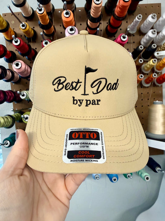 Best Dad by Par Golf Embroidered Tan Performance with Perforated Sides Structured Hat