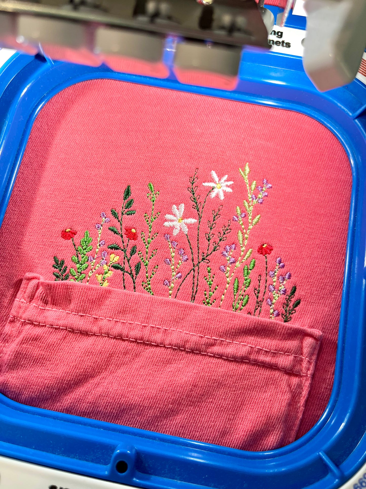 Summer Flowers Embroidered Pocket T-Shirt