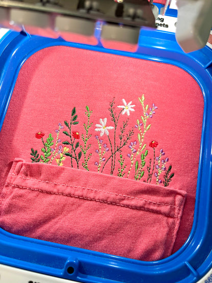 Summer Flowers Embroidered Pocket T-Shirt