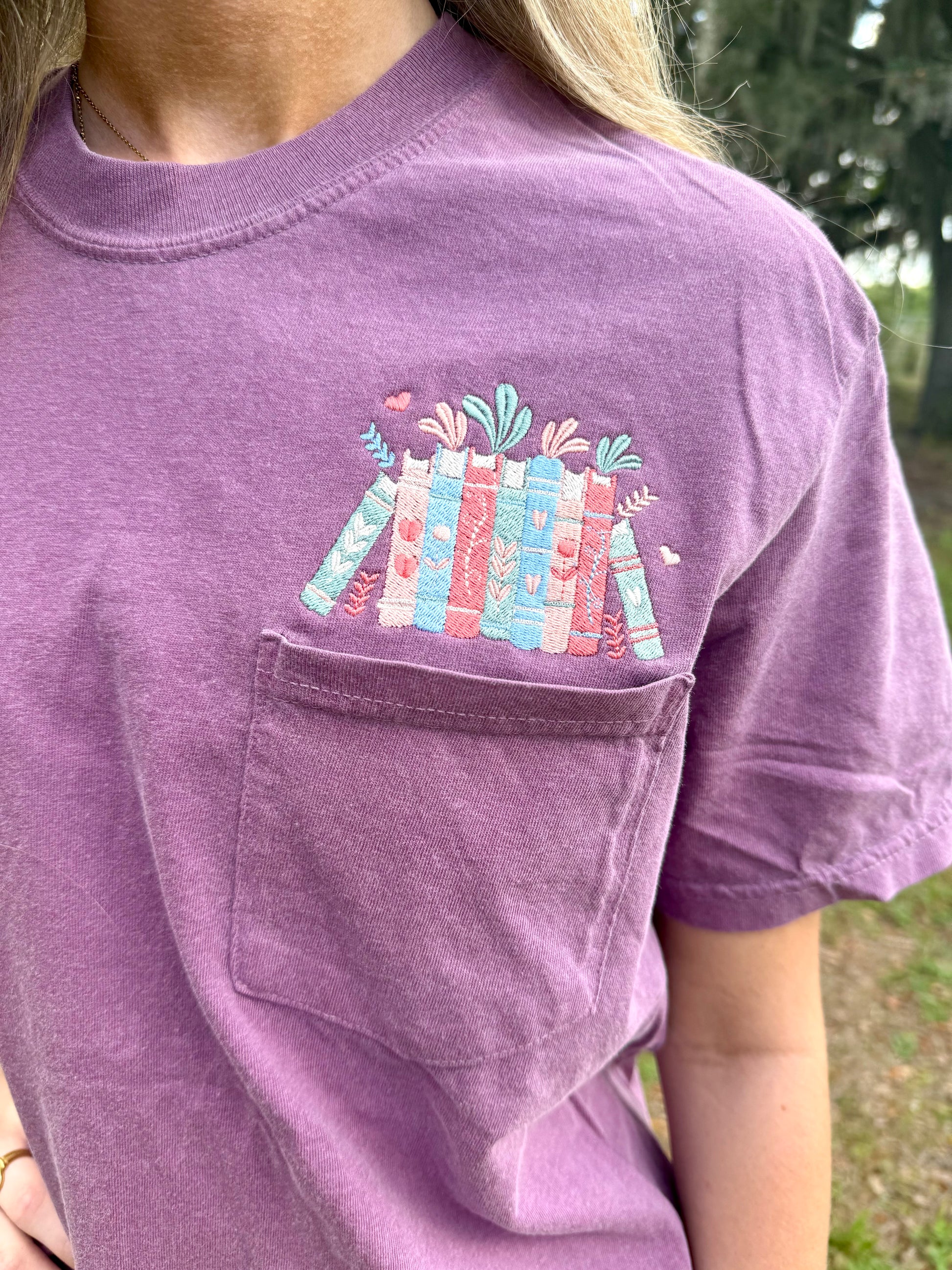 Book Stack Embroidered Shirt