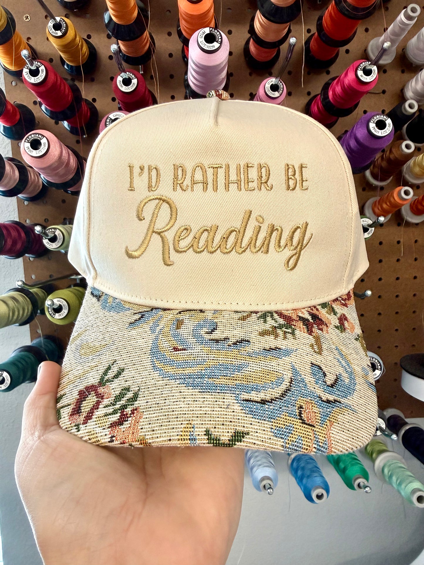 I’d Rather be Reading Embroidered Vintage Floral Print Hat