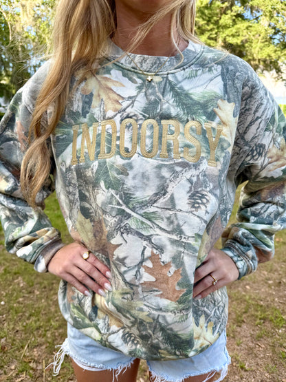 Embroidered Indoorsy Heavyweight Camo Sweatshirt