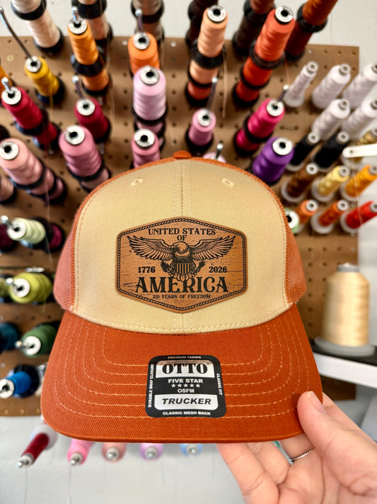 United States of America 250 Years of Freedom Patch Mesh Back Trucker Hat