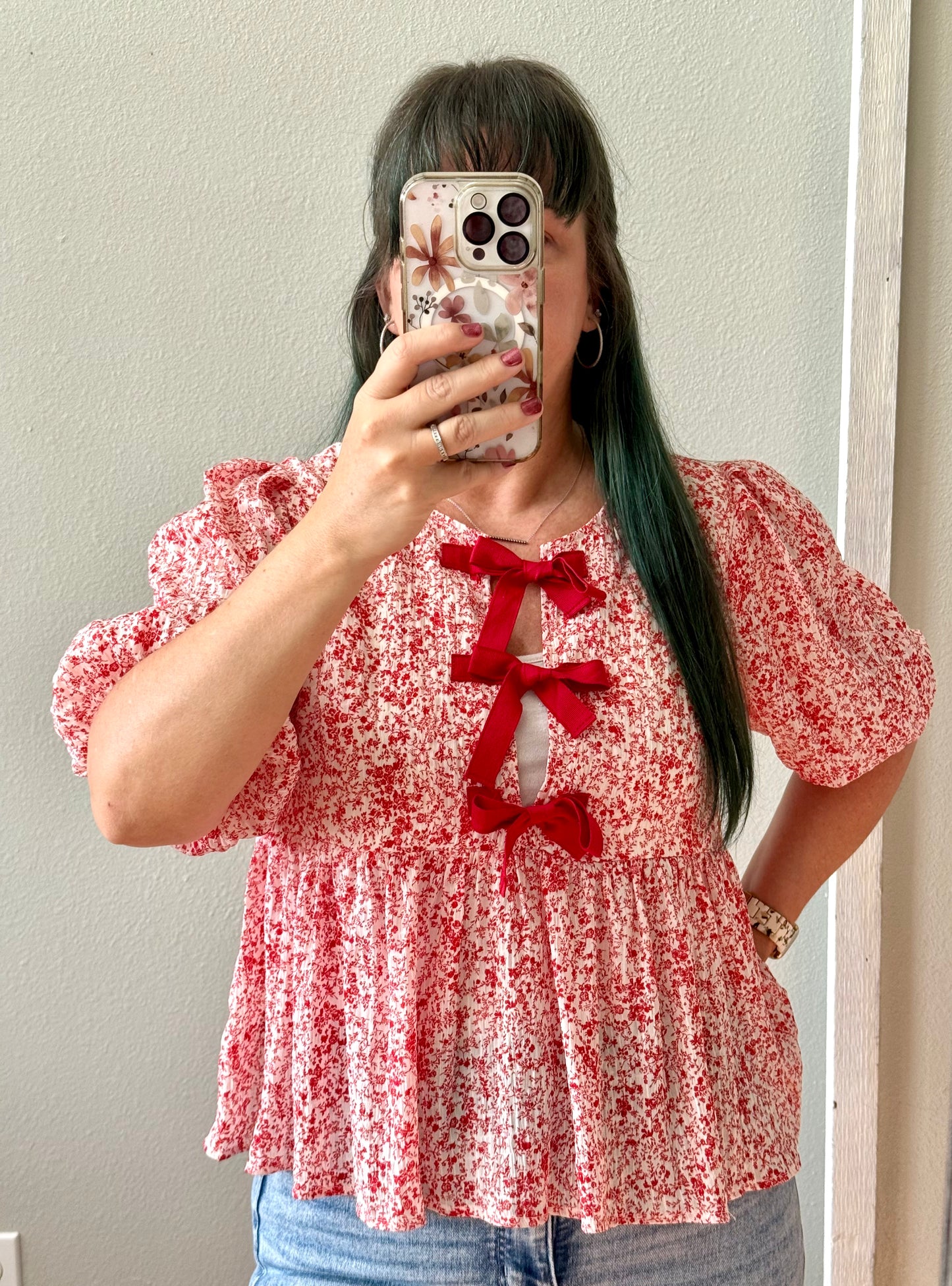Triple Bows Floral Peplum Top
