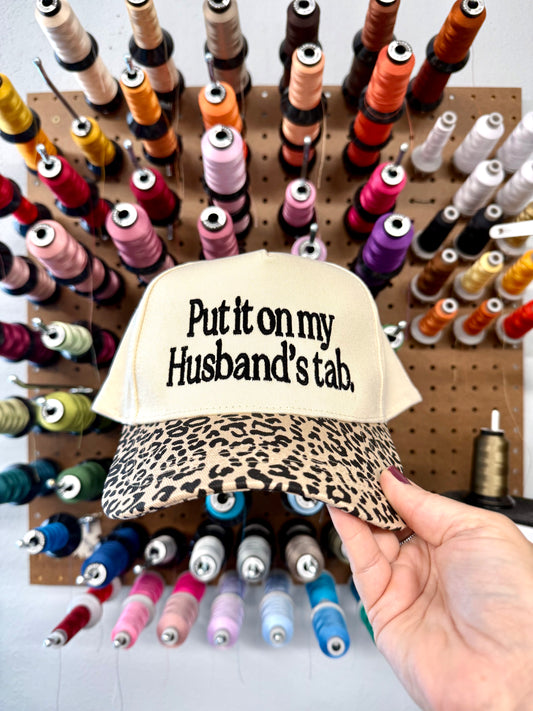 Put it On My Husband’s Tab Embroidered Cheetah Print Hat