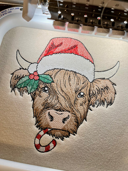 Embroidered Holiday Highland Cow Sweatshirt