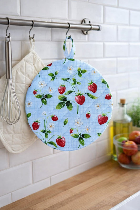 Light Blue Strawberry Insulated Hot Pad