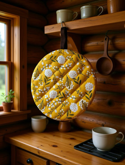 Yellow Gold Floral Insulated Hot Pad