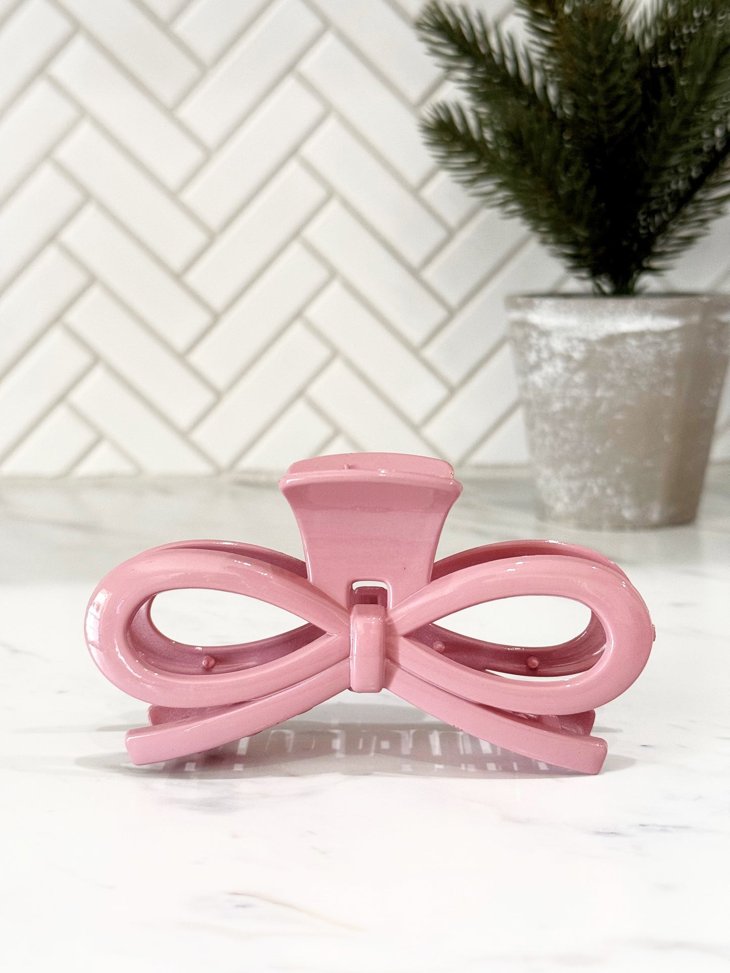 5” Dusty Pink Bow Claw Hair Clip