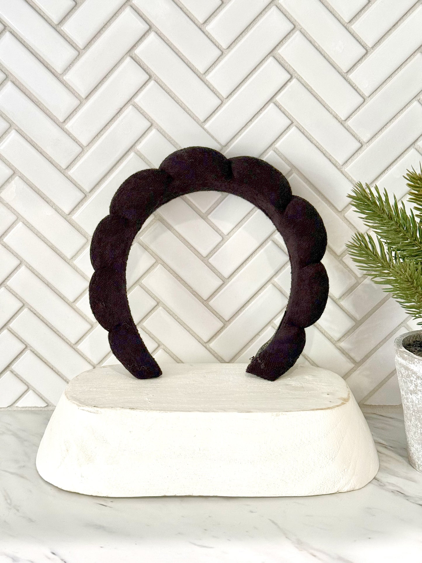 Black Puffy Terry Cloth Hair Headband