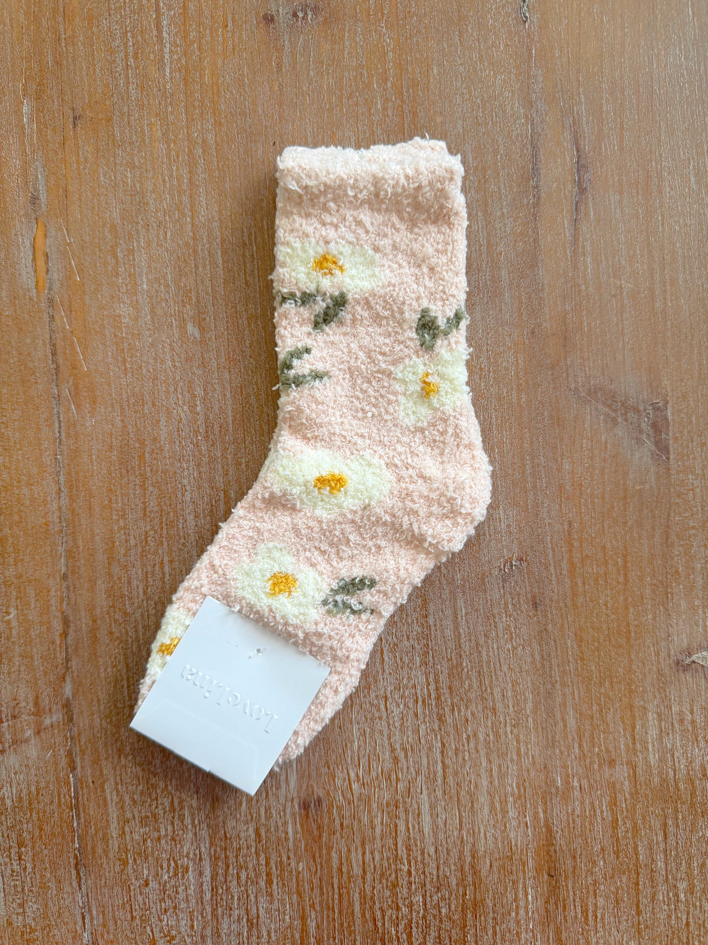 Pink Floral Fluffy Socks