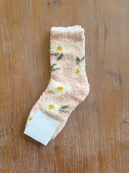 Pink Floral Fluffy Socks
