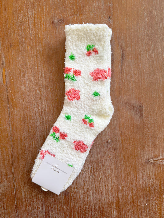 Cherry Floral Fluffy Socks