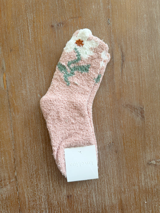 Dusty Pink Flower Top Fluffy Socks