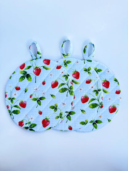 Light Blue Strawberry Insulated Hot Pad