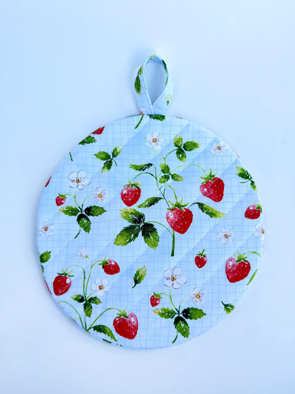Light Blue Strawberry Insulated Hot Pad