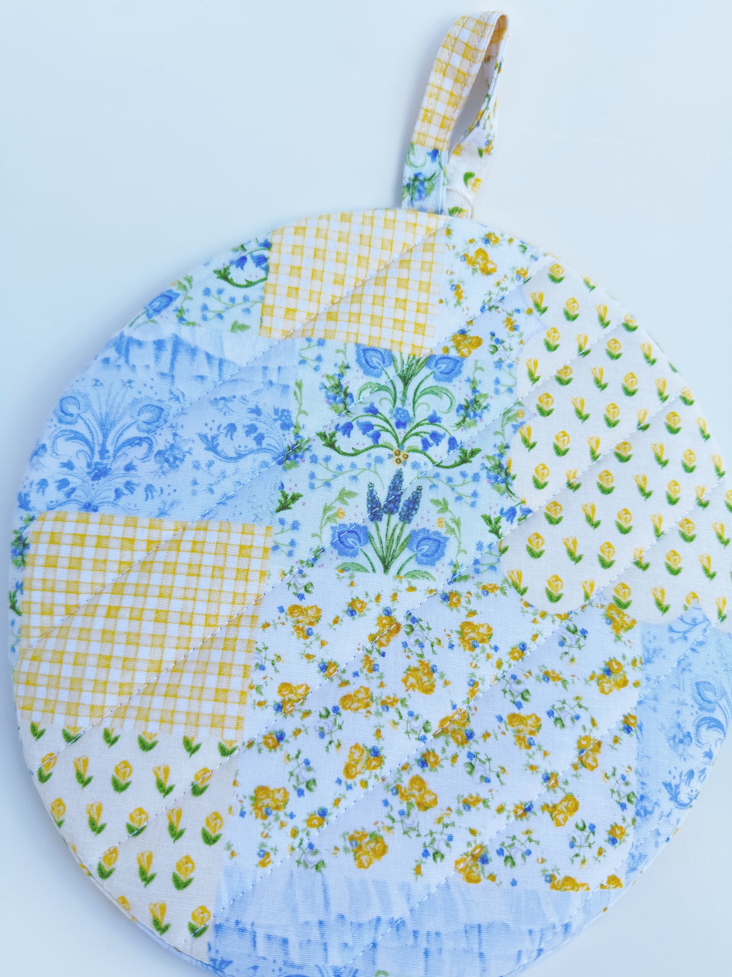 Blue and Yellow Patchwork Floral Insulated Hot Pad