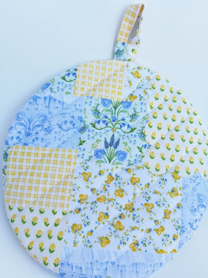 Blue and Yellow Patchwork Floral Insulated Hot Pad