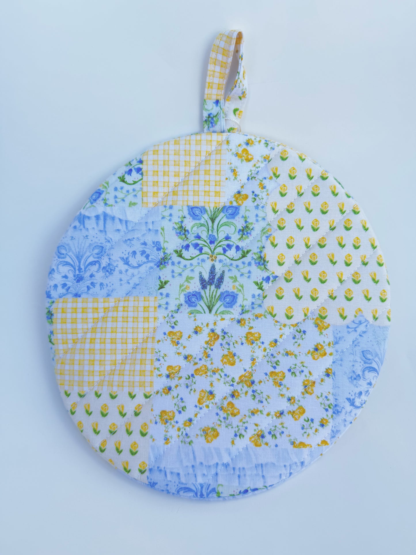 Blue and Yellow Patchwork Floral Insulated Hot Pad
