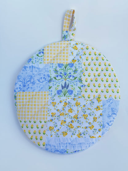 Blue and Yellow Patchwork Floral Insulated Hot Pad