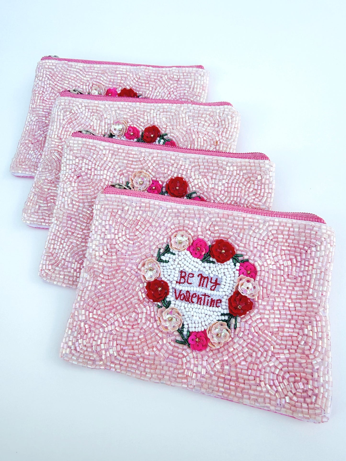 Be My Valentine Pink Beaded Zipper Bag