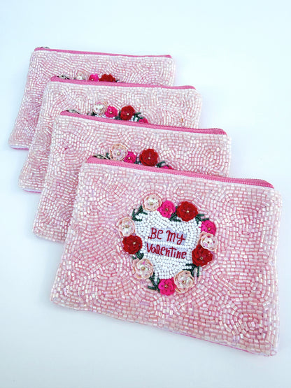 Be My Valentine Pink Beaded Zipper Bag