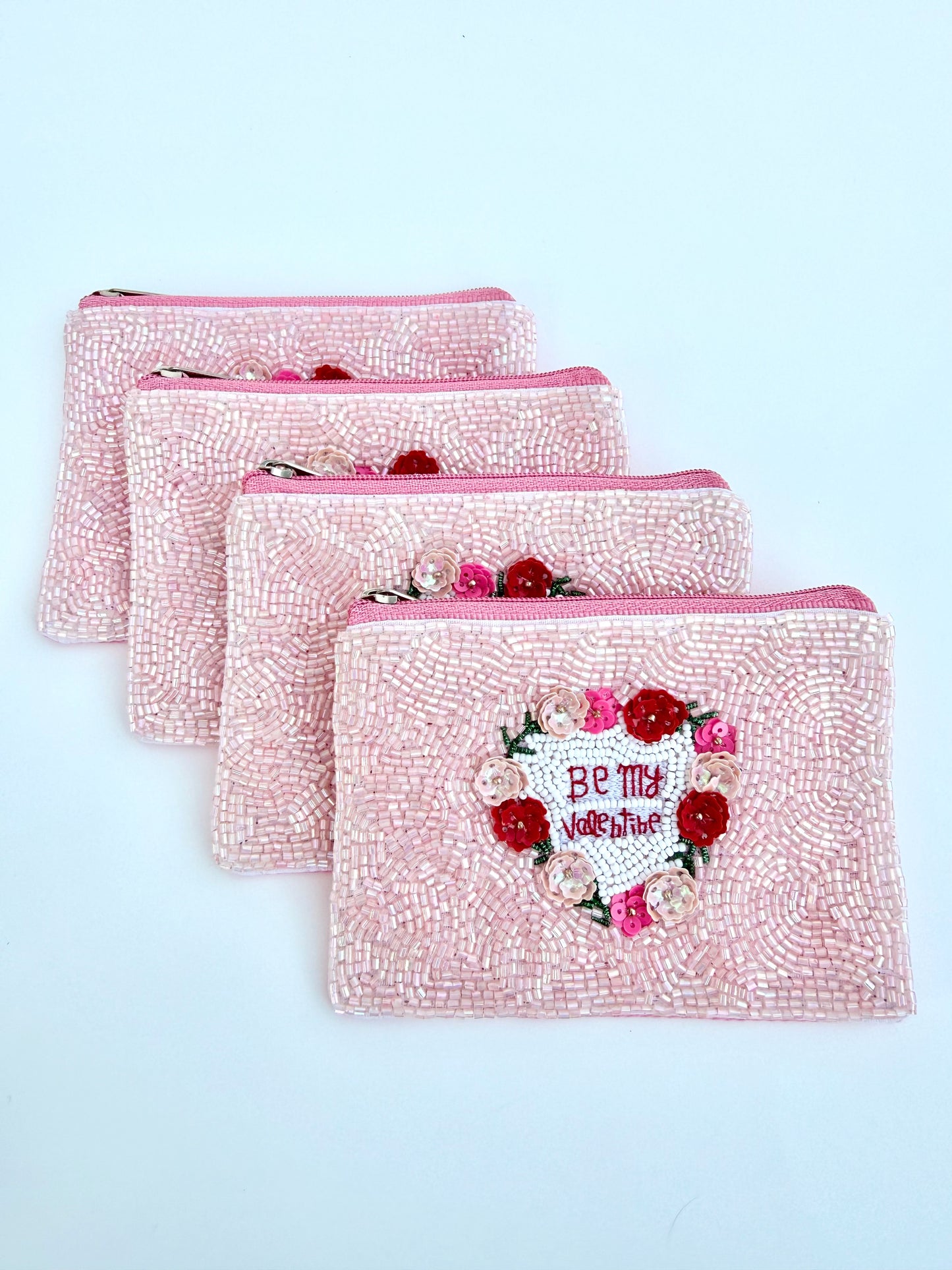 Be My Valentine Pink Beaded Zipper Bag