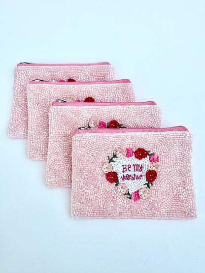 Be My Valentine Pink Beaded Zipper Bag