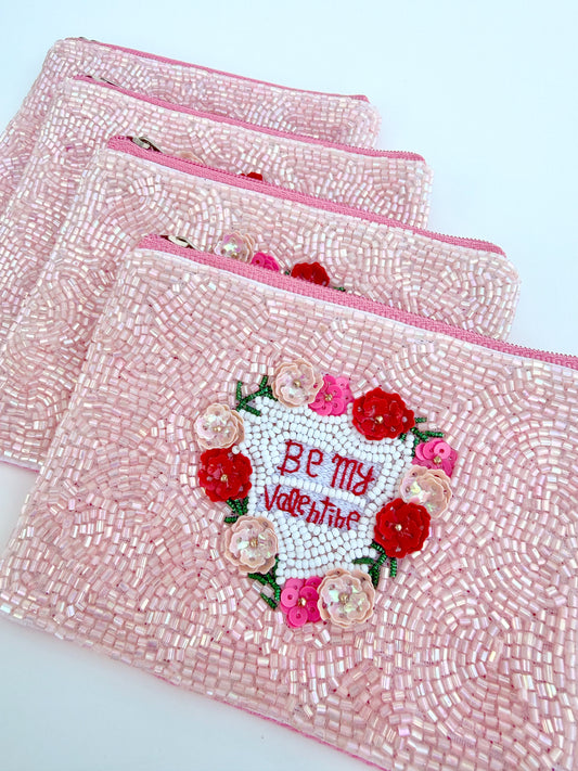 Be My Valentine Pink Beaded Zipper Bag